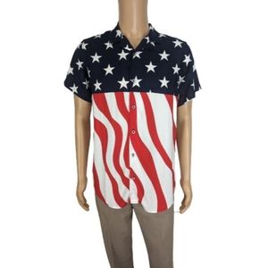Free Planet Stars & Stripes Button Down Short Sleeve Shirt M
